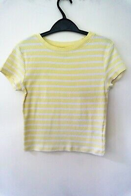 H&M Organic Cotton Girls T-Shirt Age 10-12 years - Yellow stripey ribbed