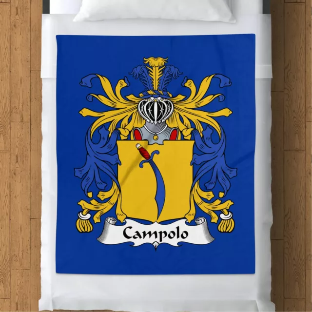 Campolo Heraldic Shield Fleece Blanket, Royal Blue and Yellow Crest