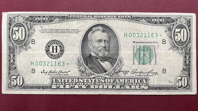 1950 A Fifty Dollar Federal Reserve Note $50 Bill * STAR NOTE Circulated #58956