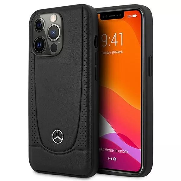 Étui Coque IPHONE 15 Pro Max Mercedes Cuir Véritable Noir Étoile Logo