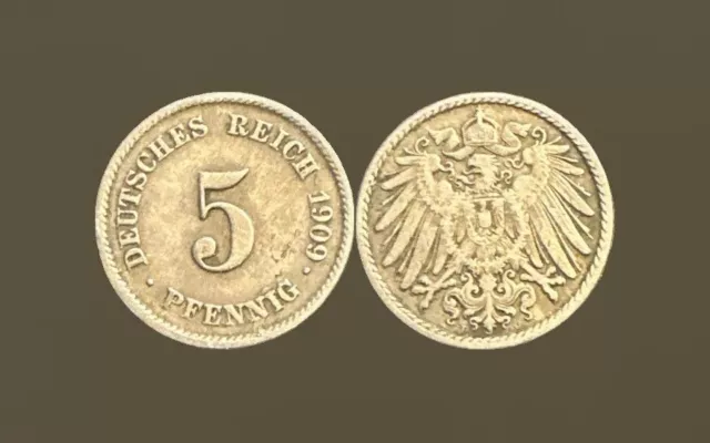 Münze Deutsches Reich Kaiserreich 5 Pfennig 1909 J in Sehr schön