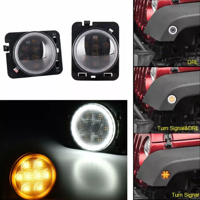 Paire De Feux Clignotants Led De Phare Avant Drl Avec Anneau Halo Pour Jeep