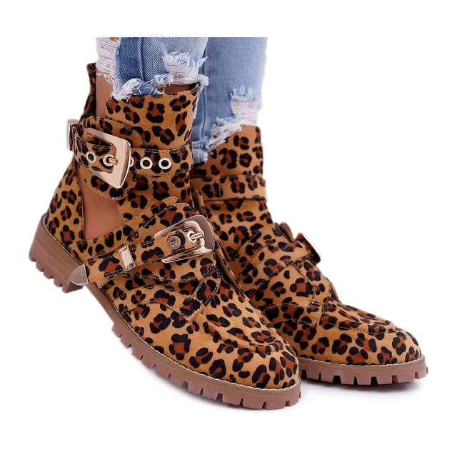 Lu Boo Bottes En Daim Avec Découpes Léopard Rock Girl brun