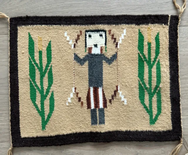 Vintage Navajo “Yei” Rug 12”x16” from Mesa Verde Hand Loomed Wool Named Weaver