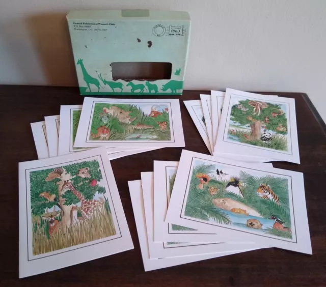 Jungle Animals Blank Note Cards, Set of 13, By Ching, General Federation of GFWC