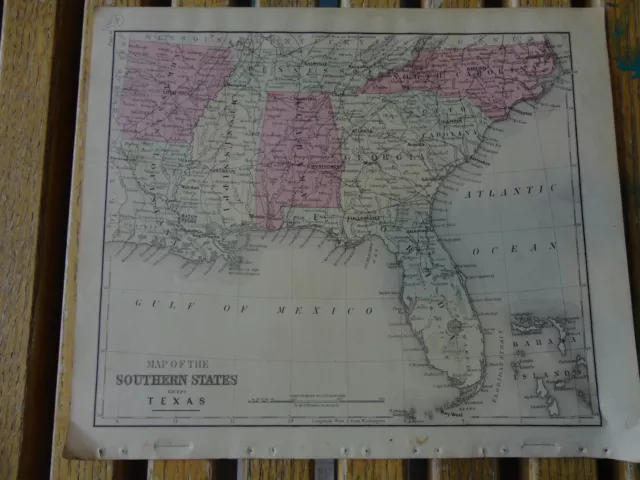 Nice colored map of Southern States. Warren's 1884 pub. by Cowperthwait & Co