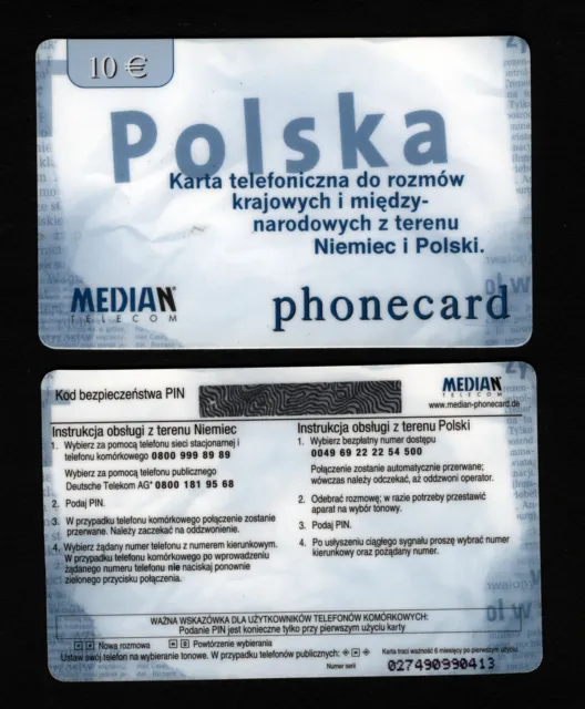 Polen / Polska ,  phonecard,  CC  Median Telecom ...