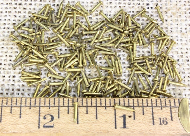 Old 1/4” Brass 100 Vintage NAILS Escutcheon pins USA made 20 ga small head BRADS