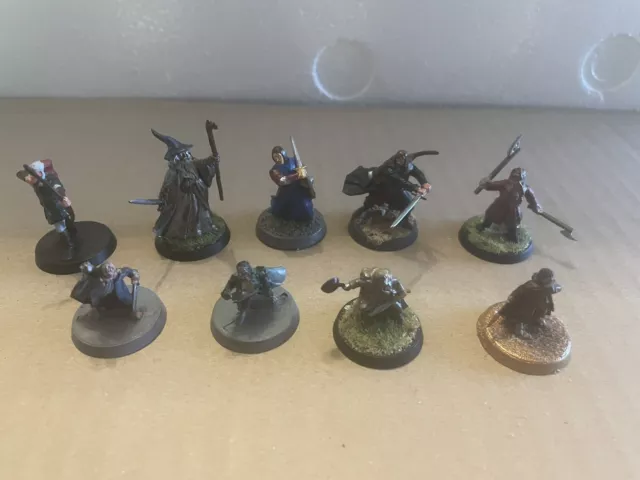 Games Workshop Lotr Fellowship Of The Ring X9 All Different Painted Some Flocked