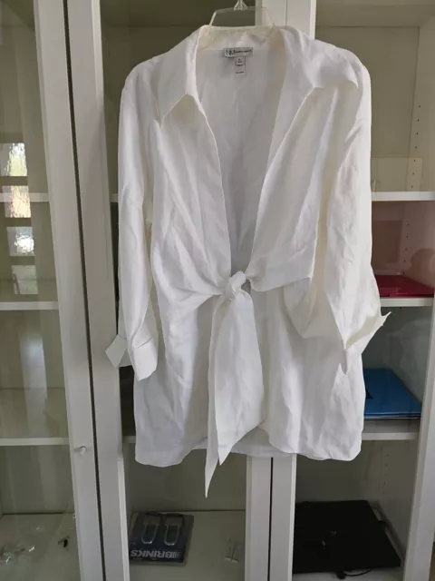 Neiman Marcus White 100% Linen Tie shirt Women XL