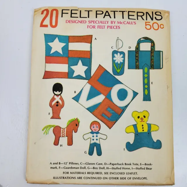 Vintage McCalls Sewing Pattern 20 Felt Patterns
