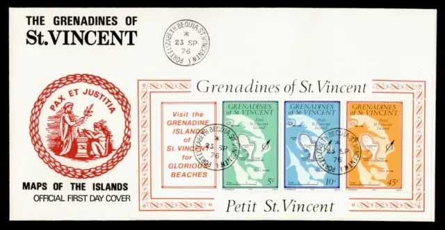 DR WHO 1976 ST VINCENT FDC ISLAND MAPAS S/S PETIT ST VINCENT k01384
