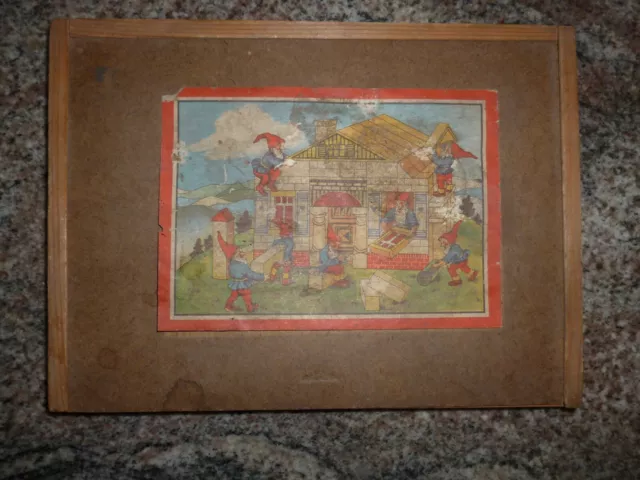 Ancien boite de jeu de construction avec pièces en bois Vintage