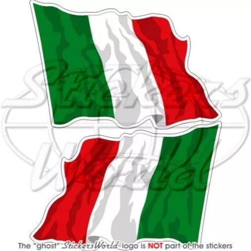 ITALIEN Wehende Flagge ITALIENISCH Fahne 75mm Auto Aufkleber x2 Vinyl Stickers