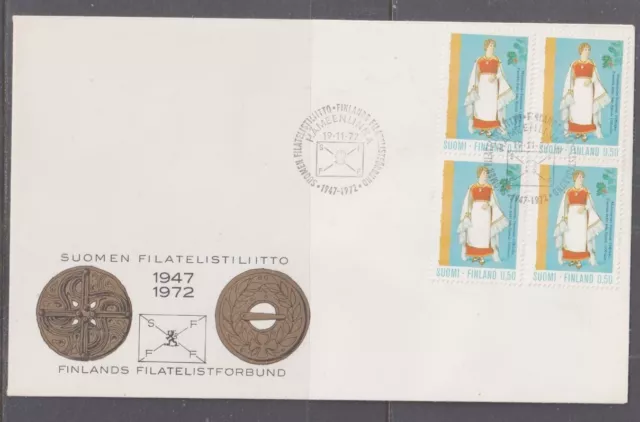 Finland 1972 National Costumes First Day Cover - Block 4 - Blue