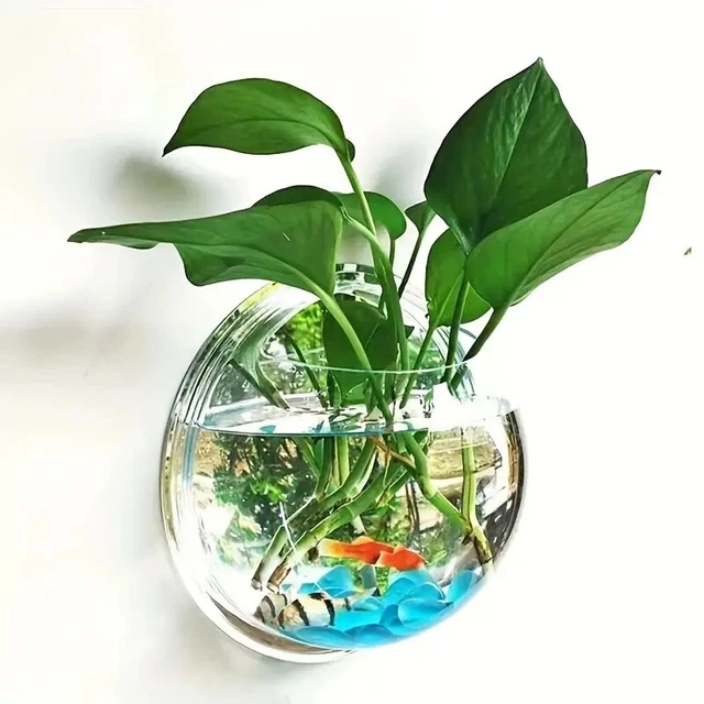 1pc Plant Wall Mounted Hanging Aquarium Tank Fish Bowl Flowerpot Vase Decor