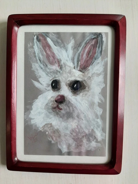 ORIGINAL ART BUNNY #4,signed, 6 x 8 water color/ guoche, framed