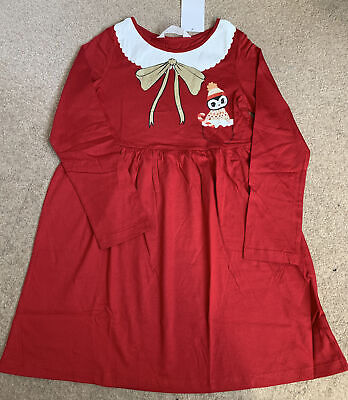 H&M GIRLS RED LONG SLEEVE DRESS Christmas party Age 6-7-8 Years Next Day Post
