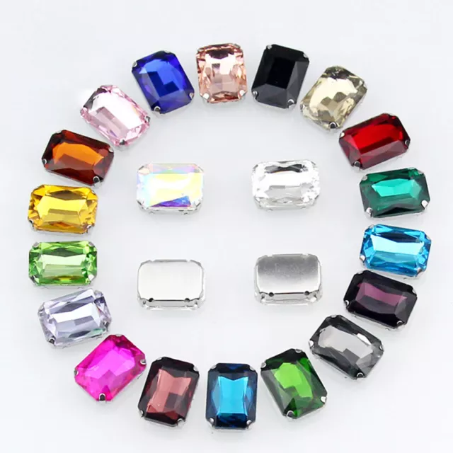 10pcs Sew On Rectangle Crystal Glass Metal Flat Back Rhinestones Loose Beads