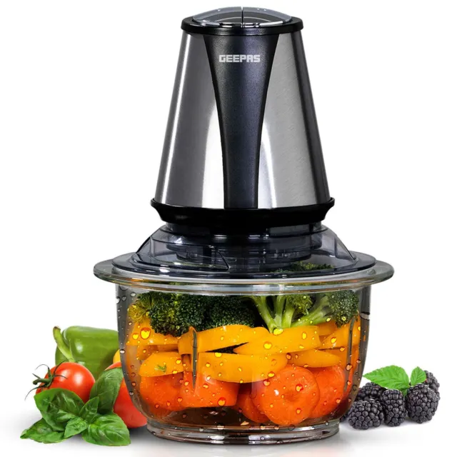 Food Chopper Processor Meat Fruit Vegetable Multi Mixer 1.2L Glass Jar Geepas