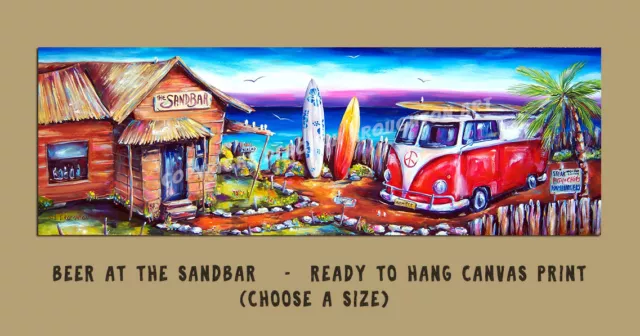 DEBORAH BROUGHTON ART Stretched Canvas Kombi Sandbar Beach Print  Choose a size