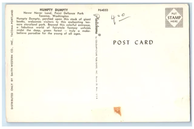 c1950's Humpty Dumpty Point Defiance Park Tacoma Washington WA Vintage Postcard 2