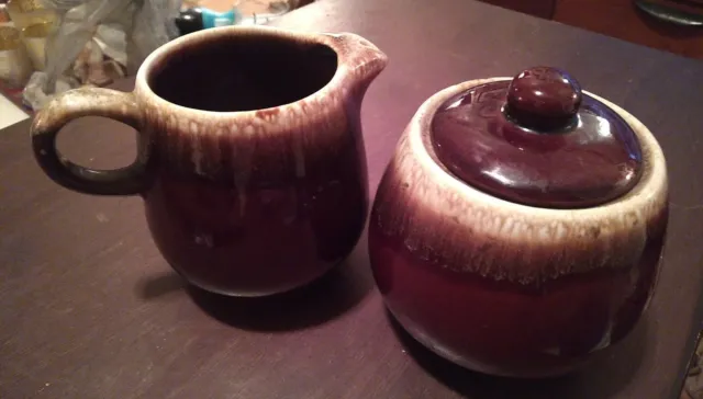 Vintage McCoy Pottery Brown Drip Glaze Creamer & Sugar W/Lid Creamer Set #7020