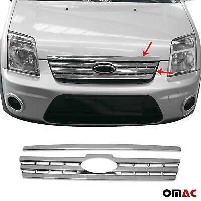 Chrome Front Grille Cover Trim Set S. Steel For Ford Transit Connect 2010-2013