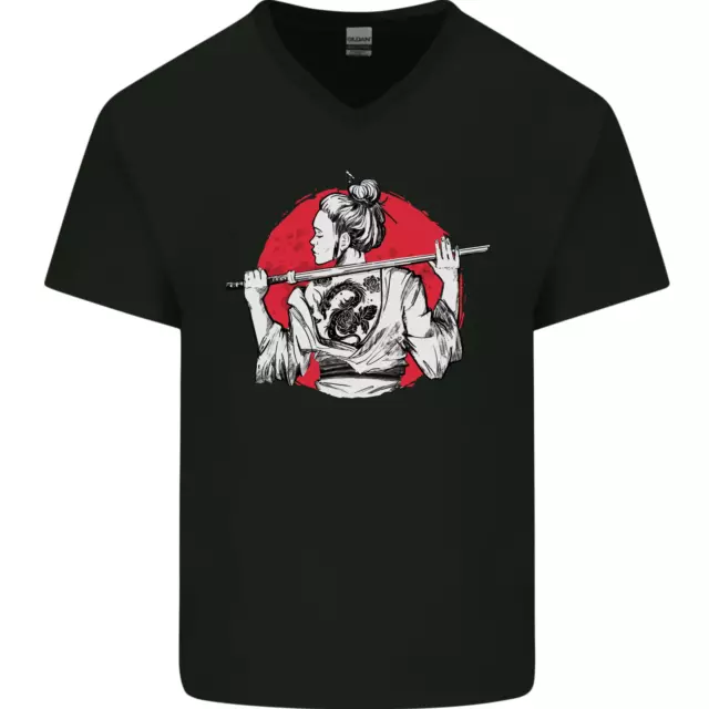 T-shirt da uomo scollo a V cotone Samurai Tattoo MMA Kenjutsu Kendo Iaido