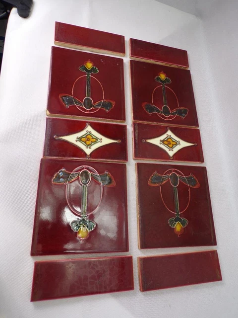 Antique vintage Art Nouveau English ceramic fireplace tiles c1912            1J5