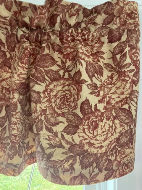 Set Of 5 Handmade Red Tan Rose Sketch Print Lined curtains valances 54” w/ Scarf