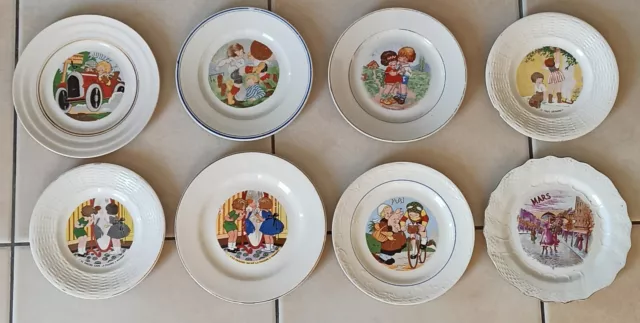 Lot de 8 Anciennes Assiettes à Desserts , parlante thème enfants