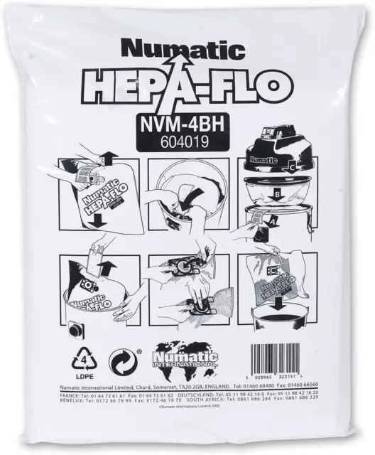 HEPA FLOW Numatic COMMERCIAL NVM-4BH 604019 Vacuum / Hoover Bags in Pack of 10