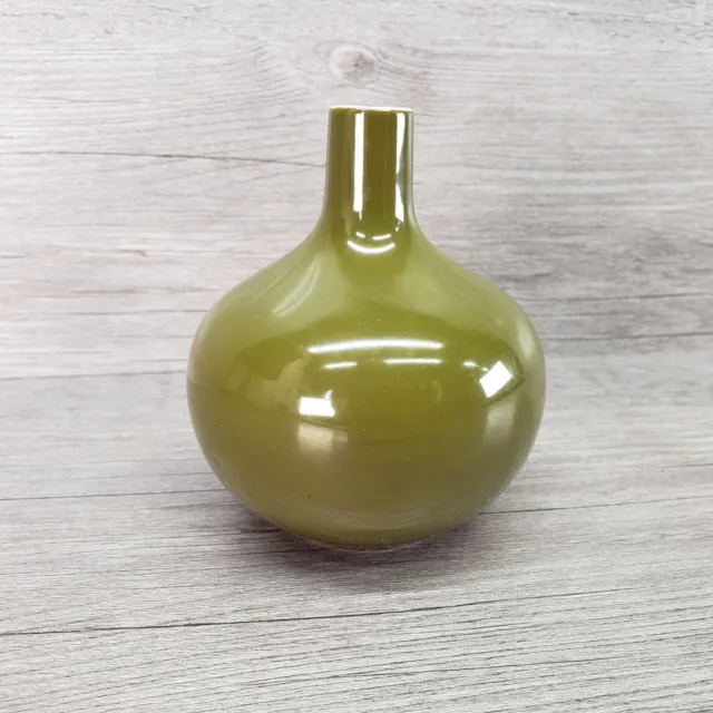 OMC Japan Vintage Olive Green Ceramic Otagiri Flower Bud Vase MCM Small 4"