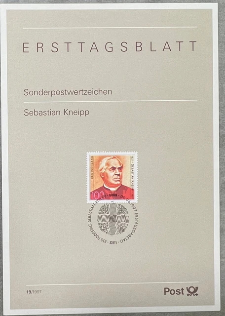 Ersttagsblatt 100. Todestag Sebastian Kneipp 1997 Sonderpostwertzeichen