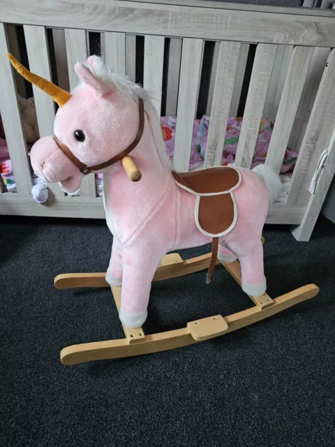 Kids ride on rocking horse pink unicorn musical talking unicorn rocking horse
