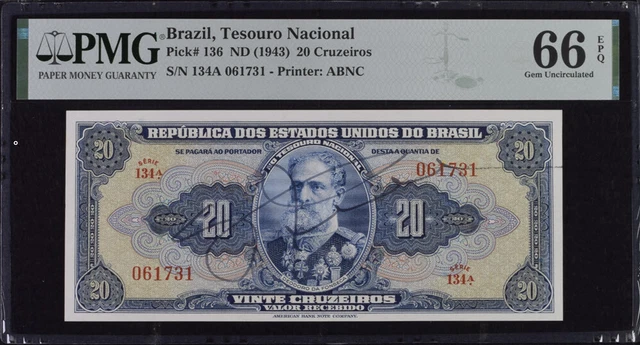 BRAZIL 20 CRUZEIROS 1963 P168b BRASIL REPUBLICA SHARP 3833# BANKNOTE MONEY