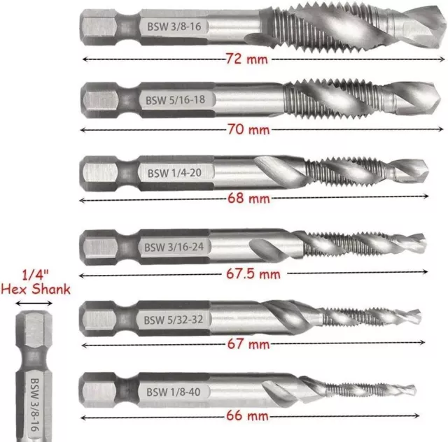 6PCS Drill Tap Combination Bit Set HSS Deburr Countersink Bit 1/4 Hex Shank Tool