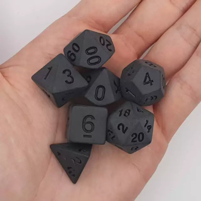 Set dadi DND stampo in plastica poliedrica nero antracite 7 pz TTRPG Dungeons Dragons