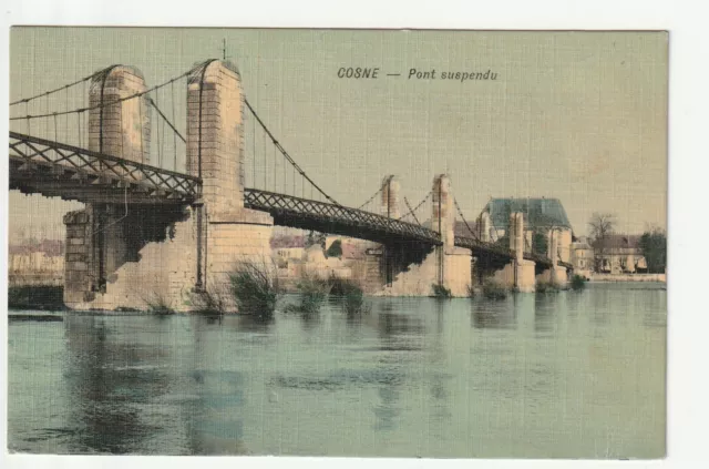 COSNE SUR LOIRE - Nievre - CPA 58 - the suspension bridge. Cp Canvas Color