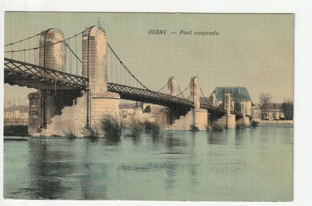 COSNE SUR LOIRE - Nievre - CPA 58 - le pont Suspendu  . Cp toilée Couleur