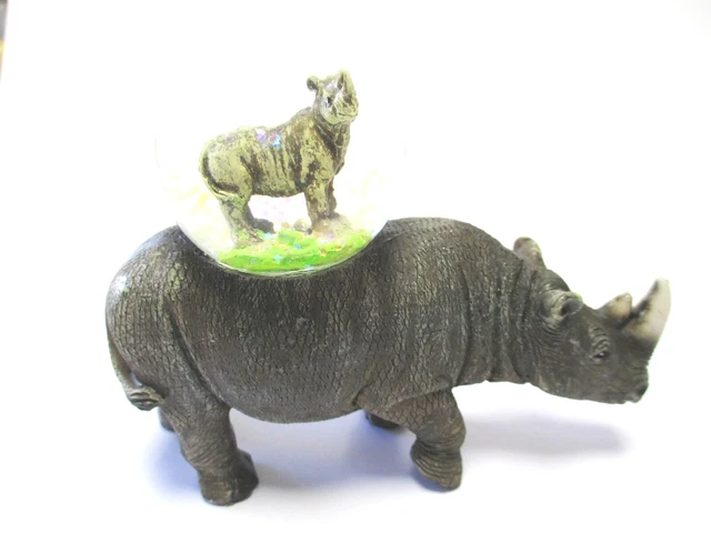 Rhino Palla di Neve Figura Animale Snowglobe Luccicante, Nuovo Progettazione