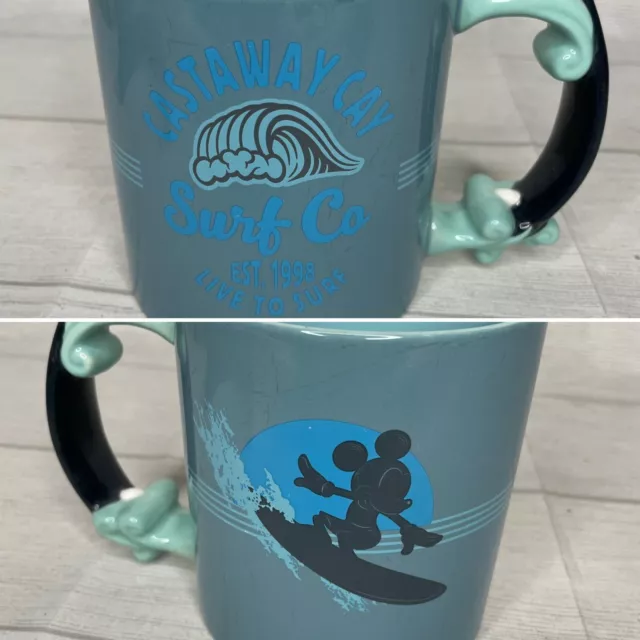 Disney Cruise Line Castaway Cay Mickey Mouse Surfer Beach Coffee Mug Cup Rare