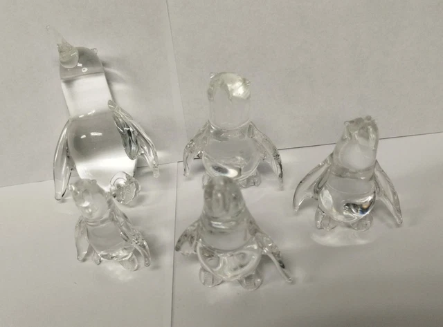 Lot of 5 Glass Penguins READ Miniature Figurines Decoration Paperweight Birds