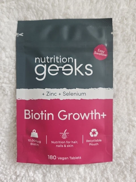 NUTRITION GEEKS BIOTIN Growth+ 180 Vegan Tablets 10,000µg £1.13 ...
