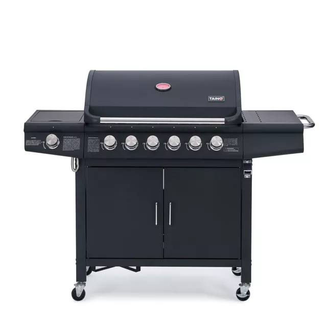 TAINO RED 6+1 Gasgrill BBQ Grill-Wagen Edelstahl Brenner Seitenkocher Schwarz 2