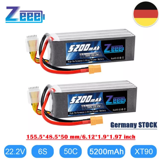 2x Zeee 22,2V 6S Lipo Akku Batterie 5200mAh 50C XT90 für RC Auto Boot Flugzeug