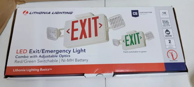 Emergency Exit Light Red/green Switchable NI-MH Battery Lithonia 120 Or 277v Led