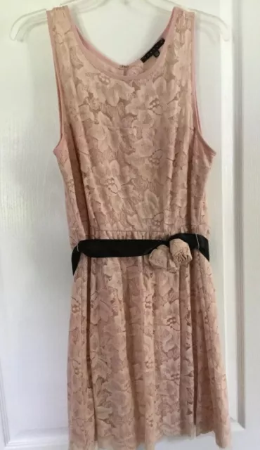 Pre Owned TIANA B. Pink Lace Overlay Sleeveless DressSize14PFit Flare FREESHIP