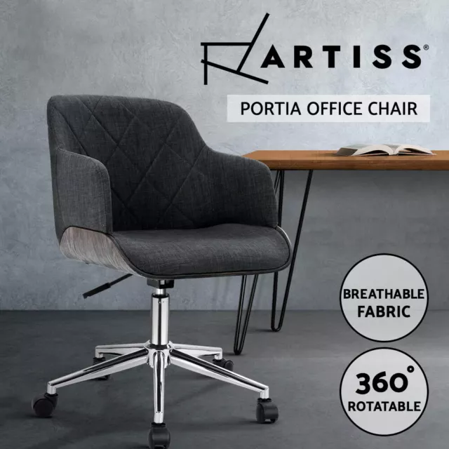 Artiss Wooden Office Chair Computer Desk Chairs Bentwood Fabric Seat Grey